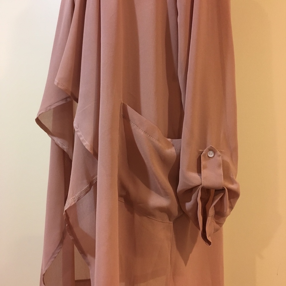 Chiffon Waterfall Lapel Rolled Sleeve Cardigan - Picture 4 of 5